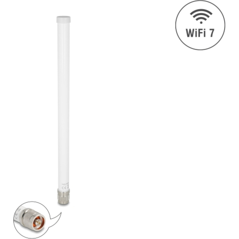 Delock WiFi 7 Antenna N plug 4.5 - 6.6 dBi 32 cm omnidirectional fixed outdoor white
