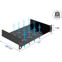 Delock 10″ 1U Shelf with ventilation slots up to 150 mm deep max. 25 kg load capacity
