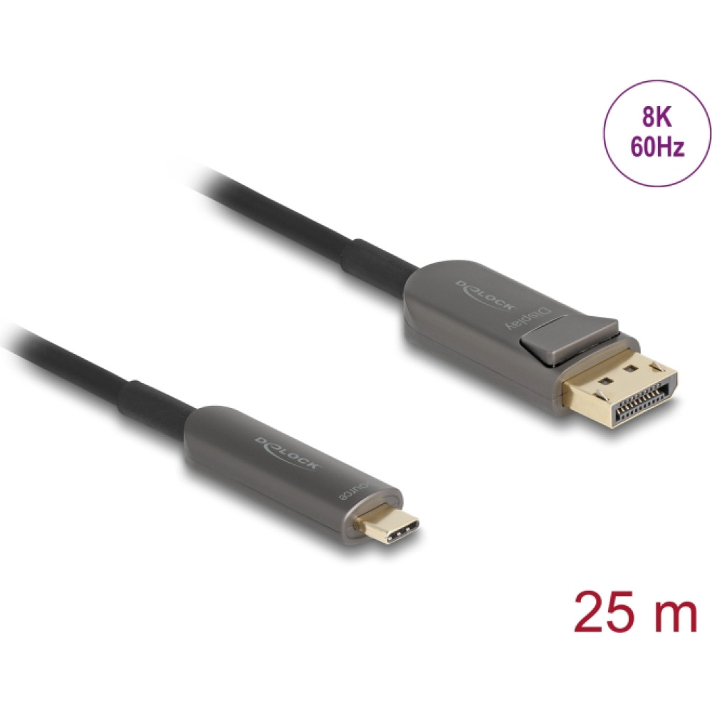 Delock Active Optical Cable USB Type-C™ to DisplayPort 8K 60 Hz 40 Gbps 25 m