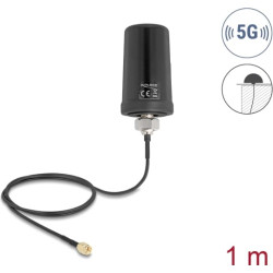 Delock 5G LTE GNSS WiFi 6 Antenna SMA plug 1.1 - 4.0 dBi omnidirectional with connection cable ULA100 1 m roof mounting outdoor black