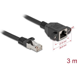 Delock Network Extension Cable S/FTP RJ45 plug to RJ45 jack Cat.6A 3 m flat design black