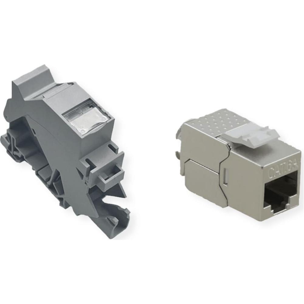 Roline Keystone Holder, with Cat.6A Keystone, shielded, DIN-Rail, 45°
