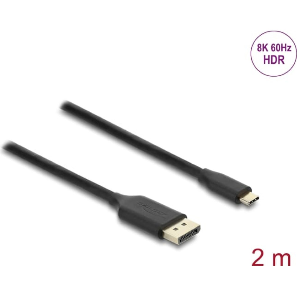 Delock USB Type-C&trade; to DisplayPort Cable (DP Alt Mode) 8K 60 Hz with HDR function 2 m black