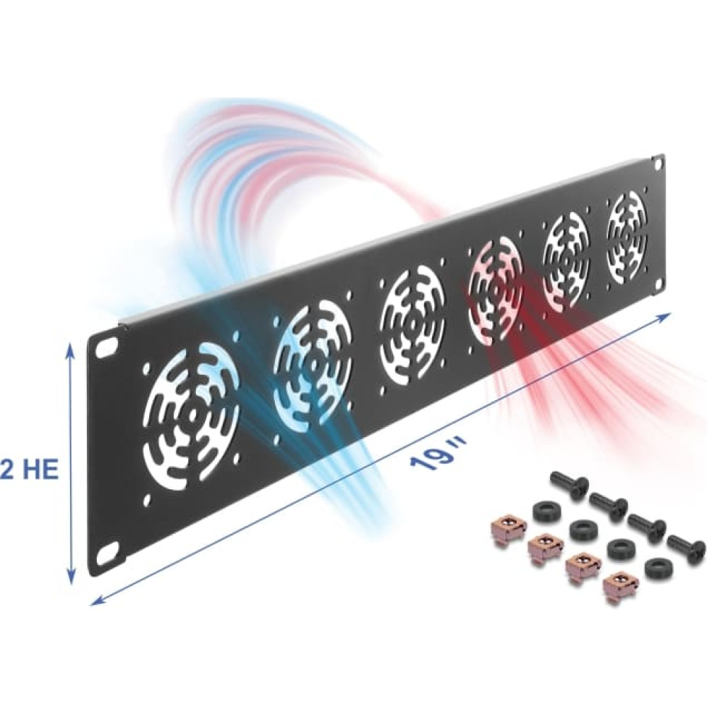 Delock 19&Prime; 2U Rack Cover for 6 fans 60 x 60 mm dark grey