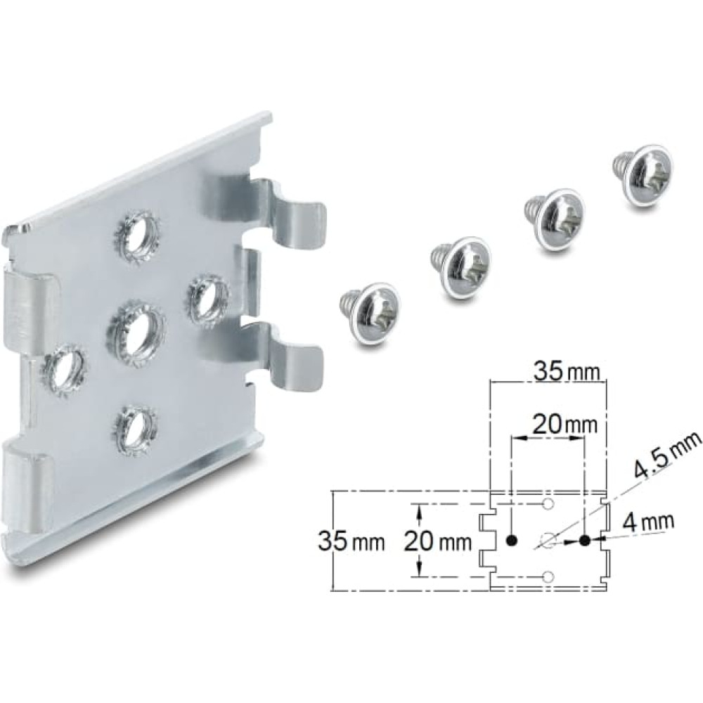 Delock DIN rail clip with 5 mounting holes &ndash; horizontally or vertically mounted