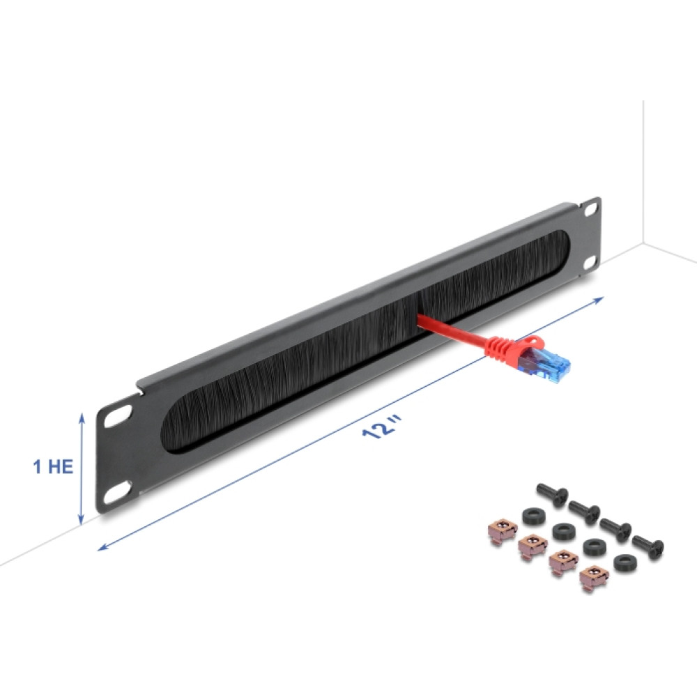 Delock 12&Prime; Cable Management Brush Strip 1U dark grey