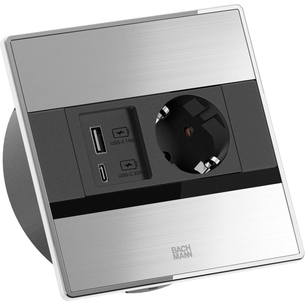 Bachmann SENSE STAINLESS STEEL LOOK 1x CEE7/3, 1x USB A/C L=2.0m AEH