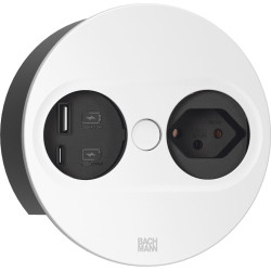 Bachmann TWIST2 1xCH 1xUSB A/C 22W, L=0.2m RAL9010 30GE round