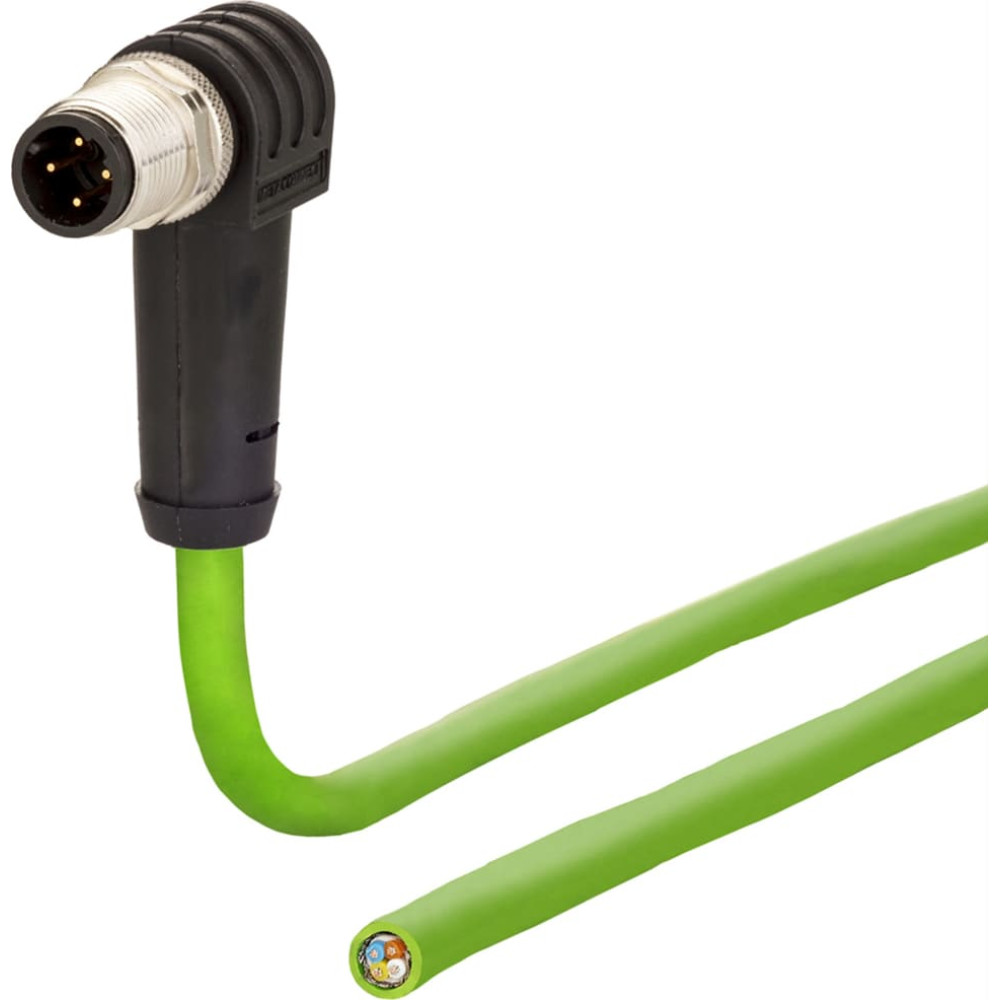 Metz Connect Anschlussleitung M12 Stecker 4-polig D-kodiert, gewinkelt, 2 m