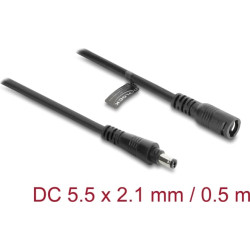 Delock DC Extension Cable 5.5 x 2.1 mm male to female with bayonet lock 18 AWG 0.5 m black