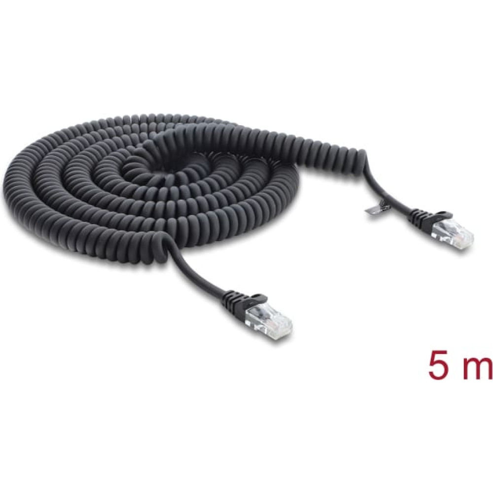 Delock RJ45 Coiled Cable plug to plug Cat.5e 5 m black