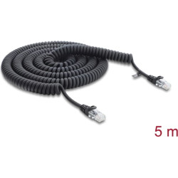 Delock RJ45 Coiled Cable plug to plug Cat.5e 5 m black