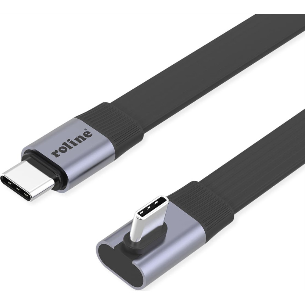 Roline Cable USB4 2.0, Flat, Straight-90&deg; Angled, with Emark, C&ndash;C, M/M, 8K UHD-2, 80Gbit/s, 240W, black, 0.8 m