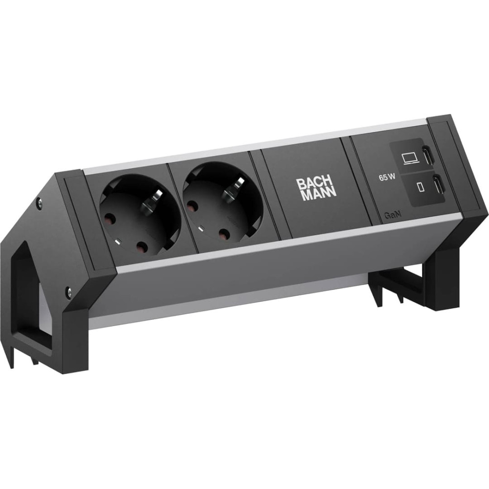 Bachmann DESK2 ALU BLACK 2xCEE7/3, 1xUSB C/C 65W L=0.2m