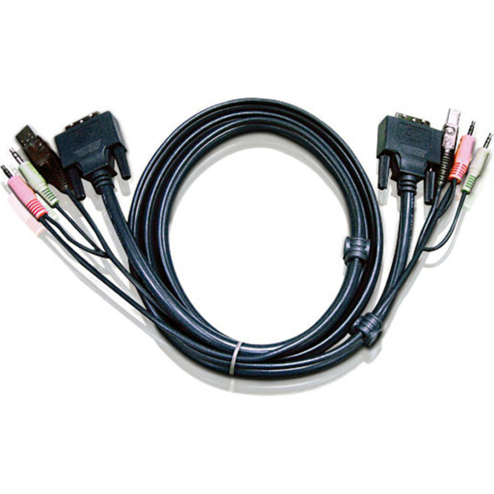 Aten 2L-7D03UI KVM Kabel DVI-I (Single Link), USB, Audio, schwarz, 3 m
