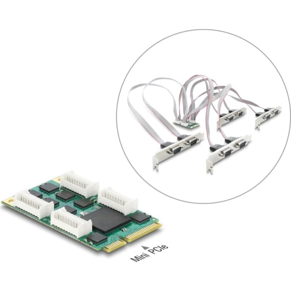 Delock Mini PCIe I/O full size Card to 8 x Serial RS-232 DB9 with Standard and Low Profile slot brackets