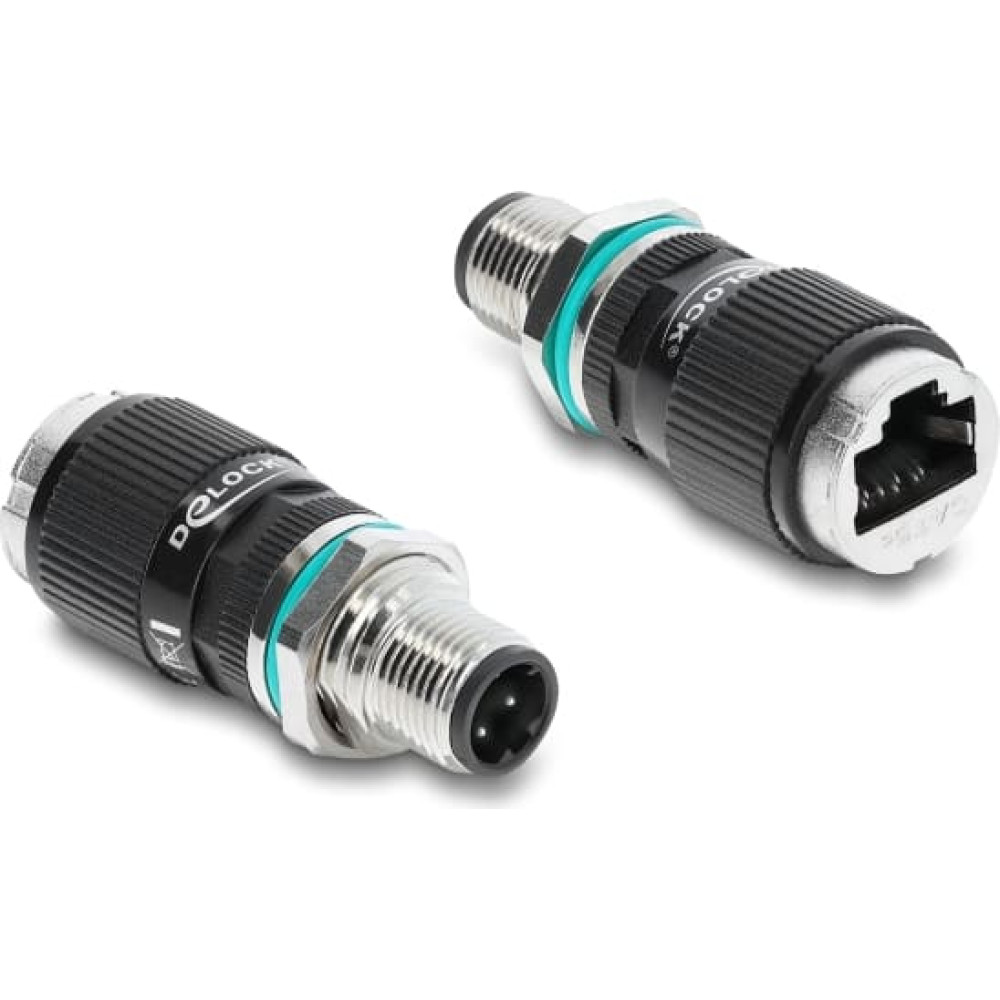 Delock M12 Adapter D-coded 4 pin male to RJ45 jack for built-in round straight