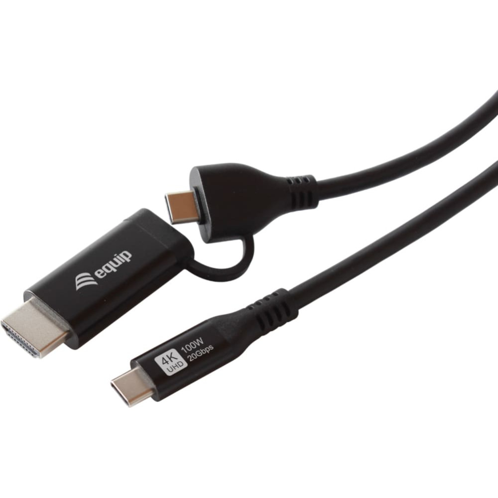 Equip 128436 video kabeļu aksesuārs 2 m USB Veids-C HDMI + USB Type-C Melns