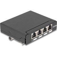 Delock Mini Desktop Patch Panel RJ45 jack 4 port Cat.6A shielded black - for mounting on a table, wall or DIN rail