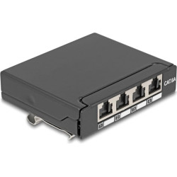 Delock Mini Desktop Patch Panel RJ45 jack 4 port Cat.6A shielded black - for mounting on a table, wall or DIN rail