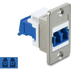 Delock Panel Mount LC Duplex female to LC Duplex female with laser protection flip inside silver / blue / white