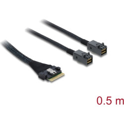 Delock PCIe 4.0 Cable Slim SAS SFF-8654 8i to 2 x Mini SAS HD SFF-8643 0.5 m