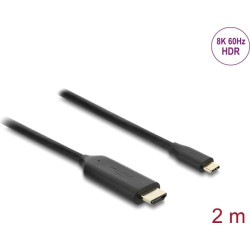 Delock USB Type-C&trade; to HDMI Cable (DP Alt Mode) 8K 60 Hz with HDR function 2 m black