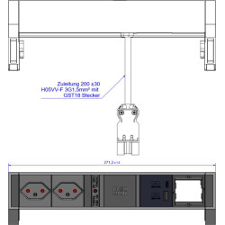 Bachmann DESK2 2xCH 1xUSB A/C 22W 1xCM, 0.2m GST18 RAL9005 Switzerland