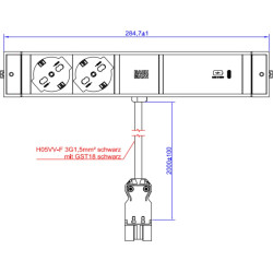 Bachmann DESK RAIL 2xP40 1xUSB C 60W, 2.0m GST18 Italia