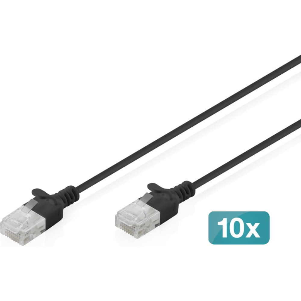 Digitus CAT 6 U-UTP Slim patch cable, 2 m, black, 10 pieces