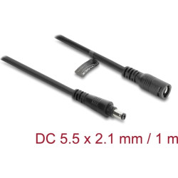 Delock DC Extension Cable 5.5 x 2.1 mm male to female with bayonet lock 18 AWG 1 m black