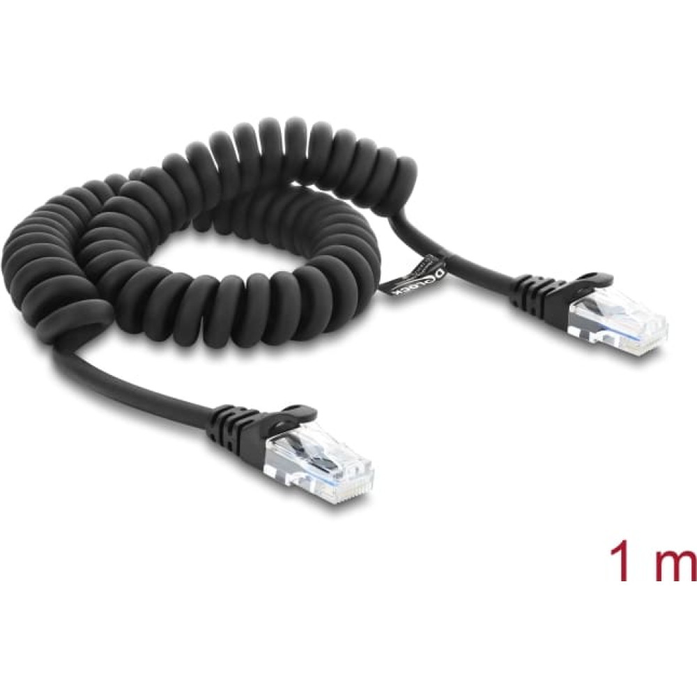 Delock RJ50 Coiled Cable male to male 1 m black