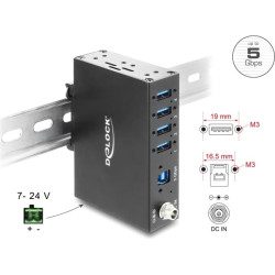 Delock Industry Hub 4 x USB 5 Gbps Type-A with 8 kV ESD protection and DIN rail mounting