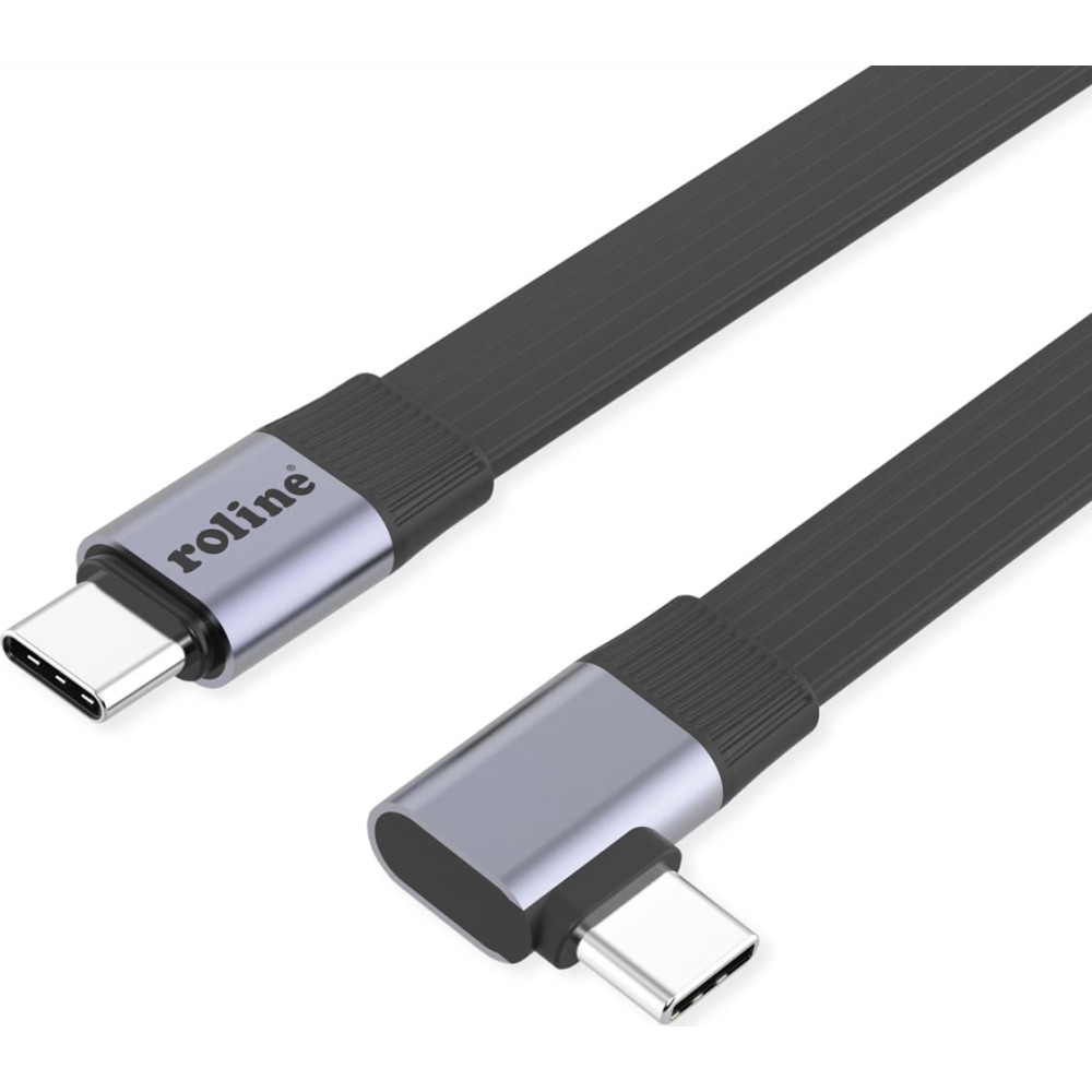 Roline Cable USB4 2.0, Flat, Straight-90&deg; Angled, with Emark, C&ndash;C, M/M, 8K UHD-2, 80Gbit/s, 240W, black, 0.13 m