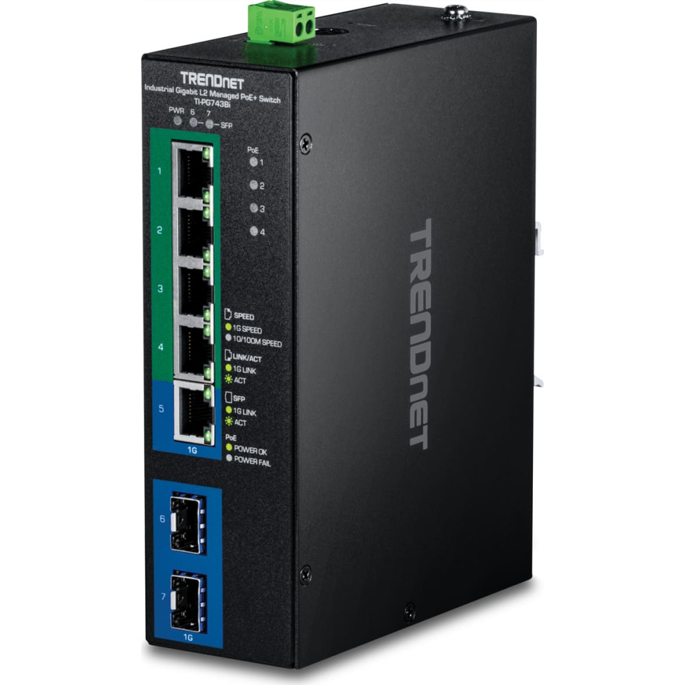 Trendnet TI-PG743Bi 7-Port Industrial Gigabit L2 Managed PoE+ DIN-Rail Switch 24 &ndash; 57V