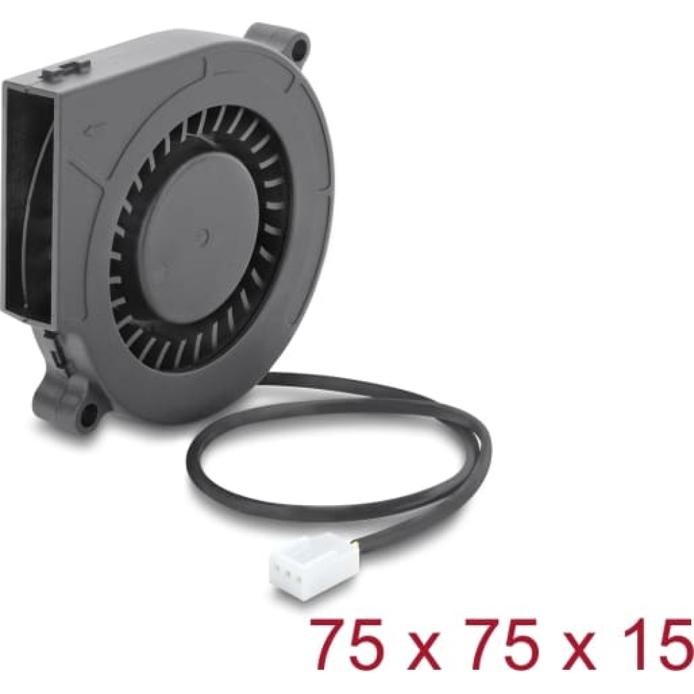 Delock Radial Fan / Blower Fan 12 V DC 75 x 75 x 15 mm with 3 pin fan connector, black
