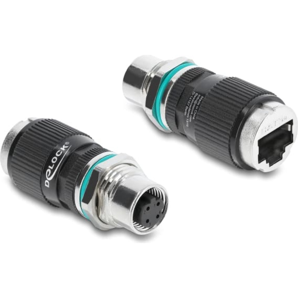 Delock M12 Adapter D-coded 4 pin female to RJ45 jack for built-in round straight