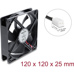 Delock Axial Fan 48 V DC, 120 x 120 x 25 mm with 2 pin fan connector female black