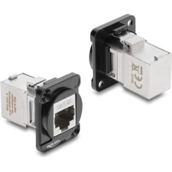Delock D-Type Module RJ45 jack to jack 90&deg; angled Cat.6A black / silver