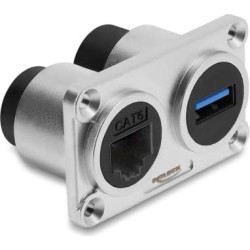 Delock Dual Built-in Socket USB 5 Gbps Type-A female + RJ45 jack Cat.6 silver