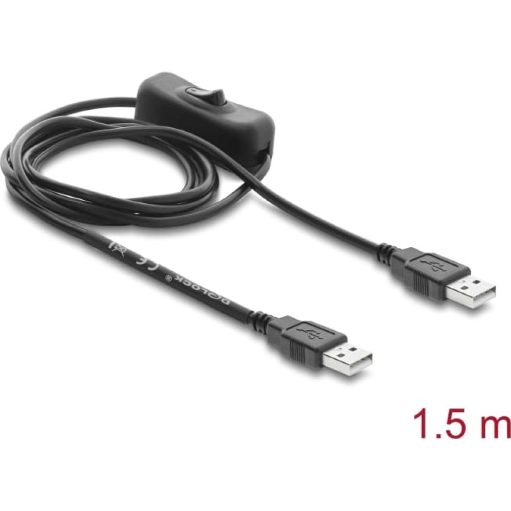 Delock USB power cable Type-A male to male with switch 1.5 m