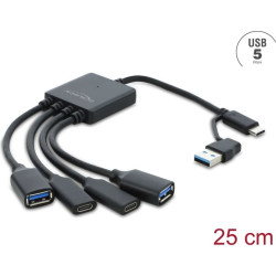 Delock 4 Port USB 5 Gbps Cable Hub with USB Type-C&trade; or USB Type-A male to 2 x USB Type-A female + 2 x USB Type-C&trade; female &ndash; 25 cm