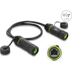 Delock Dual Cable Connector RJ45 jack to RJ45 jack Cat.6A for built-in mounting with M20 x 1.5 mm thread IP68 dust and waterproof 0.5 m black