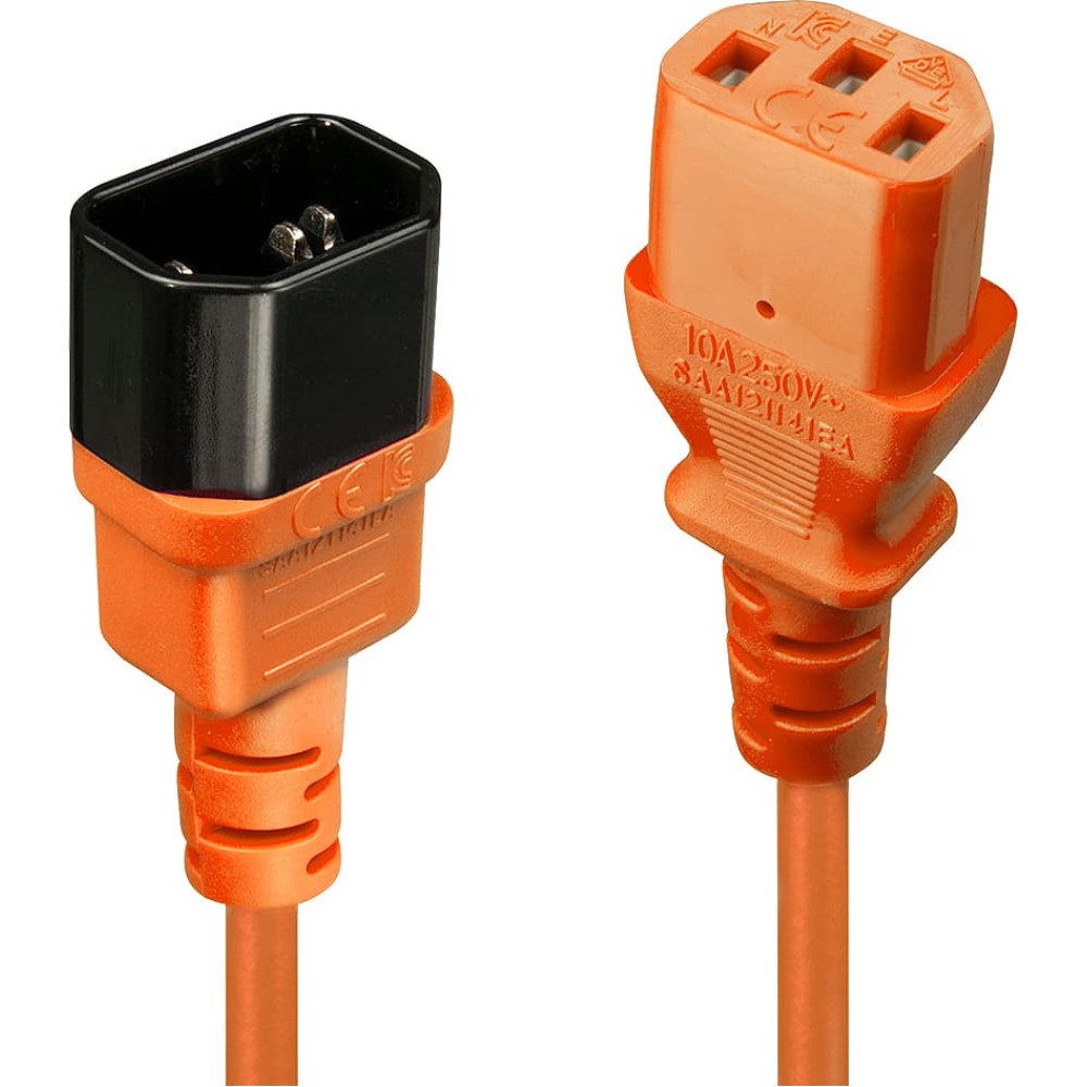 Lindy 2m C14 to C13 Mains Extension Cable, orange