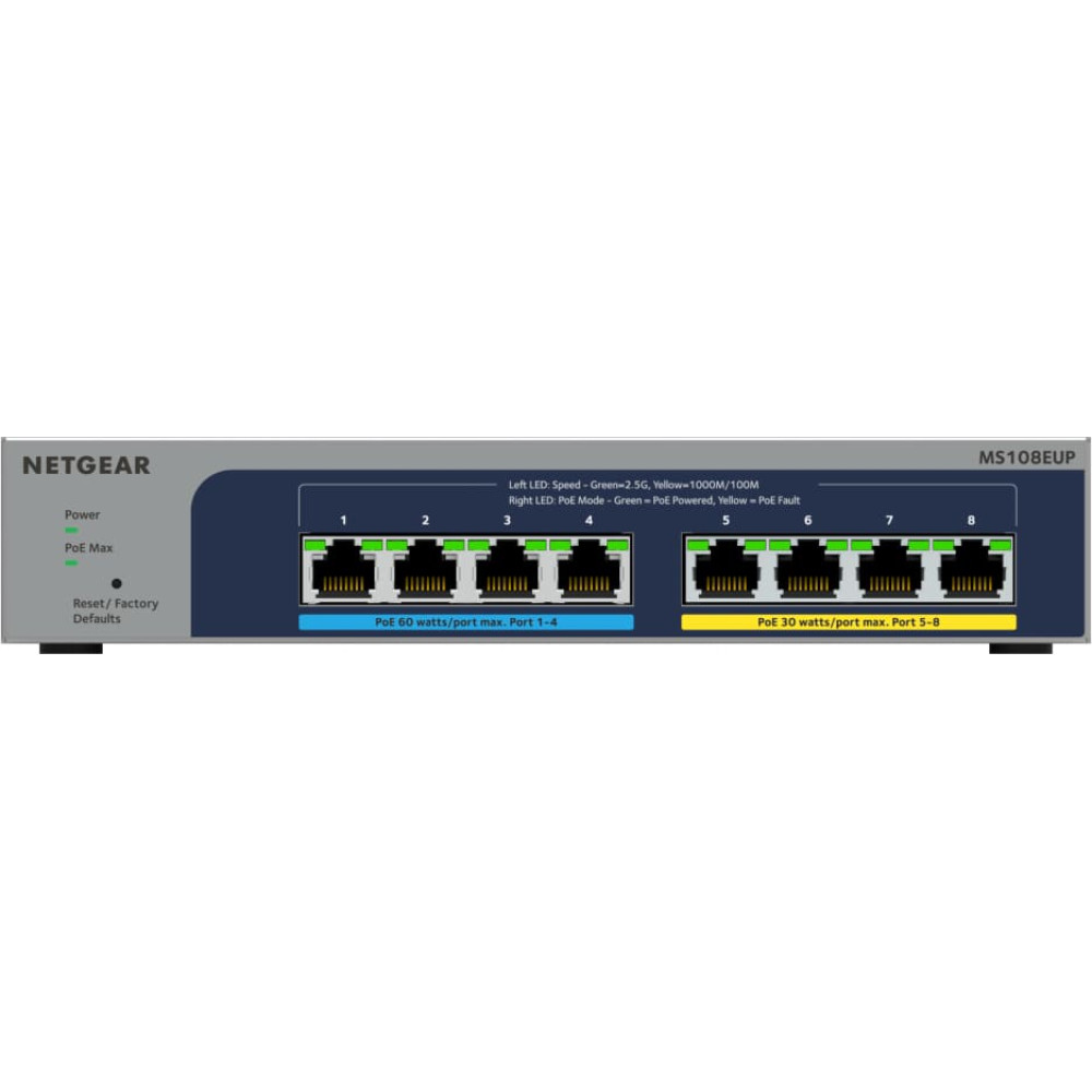 Netgear 8-port Ultra60 PoE++ Multi-Gigabit (2.5G) Ethernet Plus Switch Vadīts L2/L3 2.5G Ethernet (100/1000/2500) Power over Ethernet (PoE) Pelēks