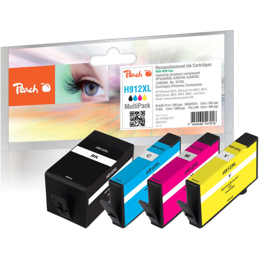 Peach PI300-977 tintes kārtridžs 4 pcs Saderība Augsta (XL) produktivitāte Melns, Tirkīzzils, Fuksīns, Dzeltens