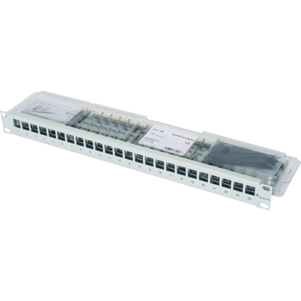Telegärtner TELEGÄRTNER 19"-Modulträger 1 HE, mit 24 AMJ-S-Modulen Kat.6A (Class EA) (ISO/IEC), grau