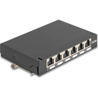 Delock Mini Desktop Patch Panel RJ45 jack 6 port Cat.6A shielded black - for mounting on a table, wall or DIN rail