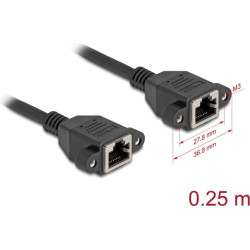 Delock Network Extension Cable S/FTP RJ45 jack to RJ45 jack Cat.6A flat design 0.25 m black