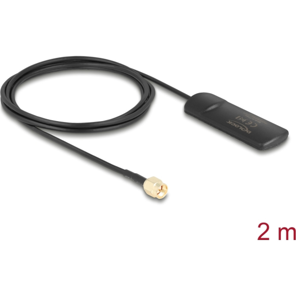 Delock GSM UMTS LTE WLAN 2.4 GHz Antenna SMA plug 2 dBi omnidirectional fixed black self-adhesive